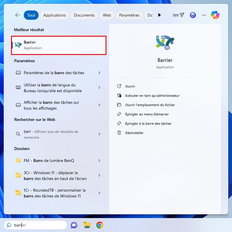Recherche app Barrier PC Windows