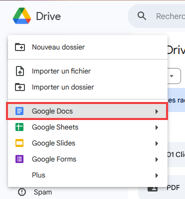 Ouvrir un document Docs dans Google Drive