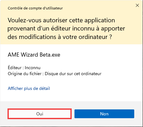 Autoriser le contrôle de compte utilisateur