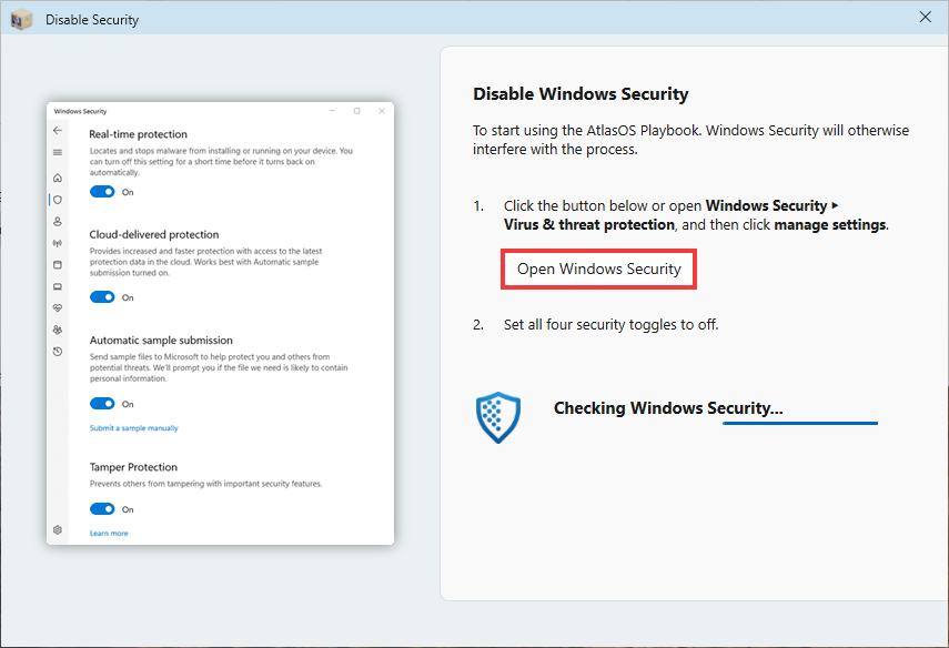 Cliquer sur Open Windows Security