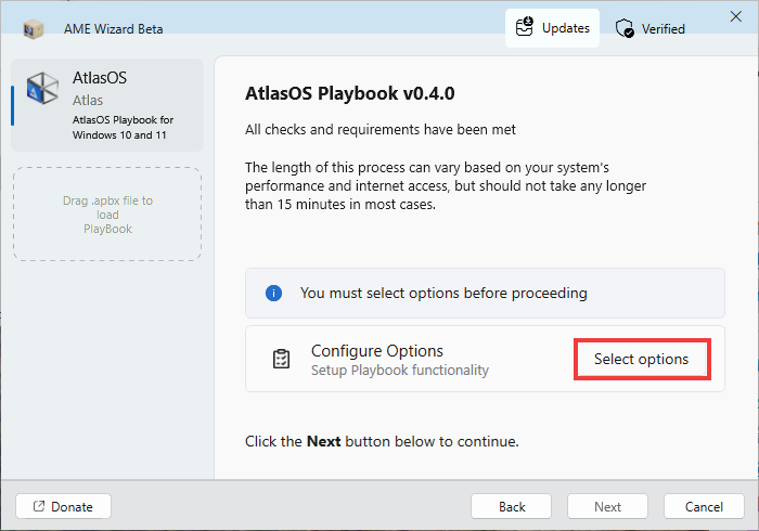 Cliquer sur Select Options