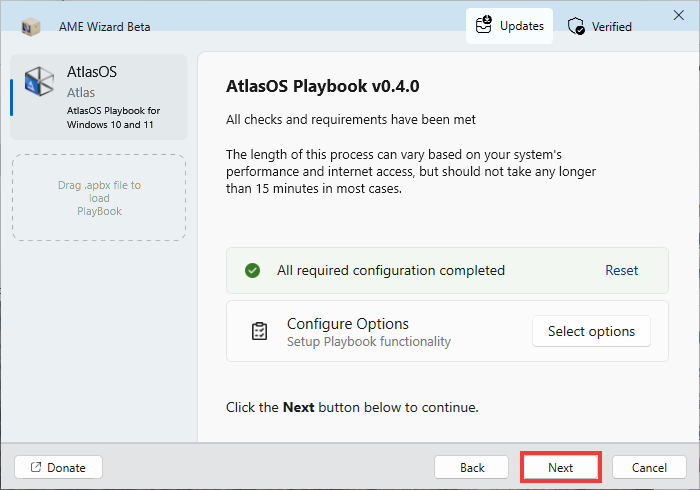 Continuer d'installer AtlasOS avec Next
