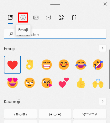 Comment ouvrir le clavier des émojis sur Windows 11 - Section Émojis sur le clavier d'émojis