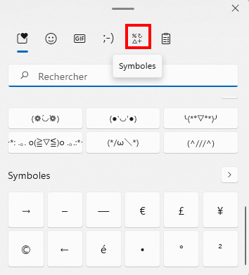 Comment ouvrir le clavier des émojis sur Windows 11 - Section Symboles sur le clavier d'émojis