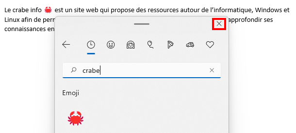 Comment ouvrir le clavier des émojis sur Windows 11 - Fermer le clavier des émojis