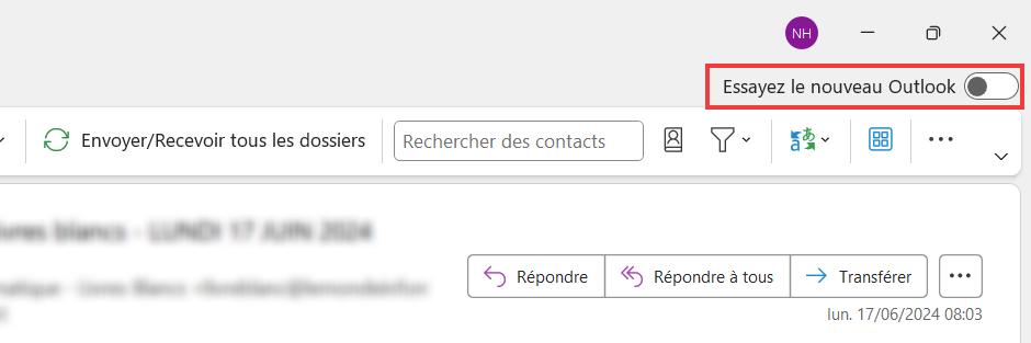 Opter pour Essayez nouveau Outlook