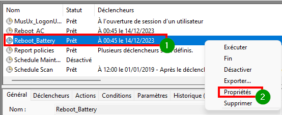 Pourquoi mon PC sort de veille tout seul - Accéder aux propriétés des tâches programmées