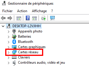Pourquoi mon PC sort de veille tout seul - Dérouler le menu de la catégorie Cartes réseau