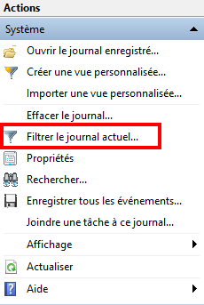 Pourquoi mon PC sort de veille tout seul - Filtrer le journal actuel