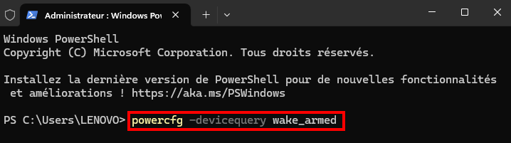 Vérifier les périphériques capables de sortir Windows de la veille - Taper une commande pour identifier les périphériques autorisés à réveiller votre PC