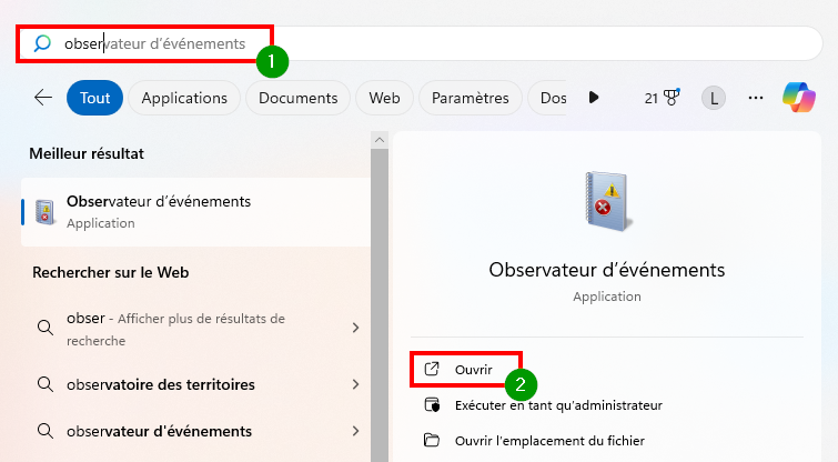 Pourquoi mon PC sort de veille tout seul - Ouvrir l'Observateur d'événements