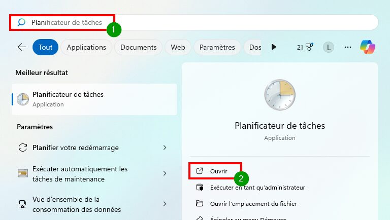 Pourquoi mon PC sort de veille tout seul - Ouvrir le planificateur des tâches