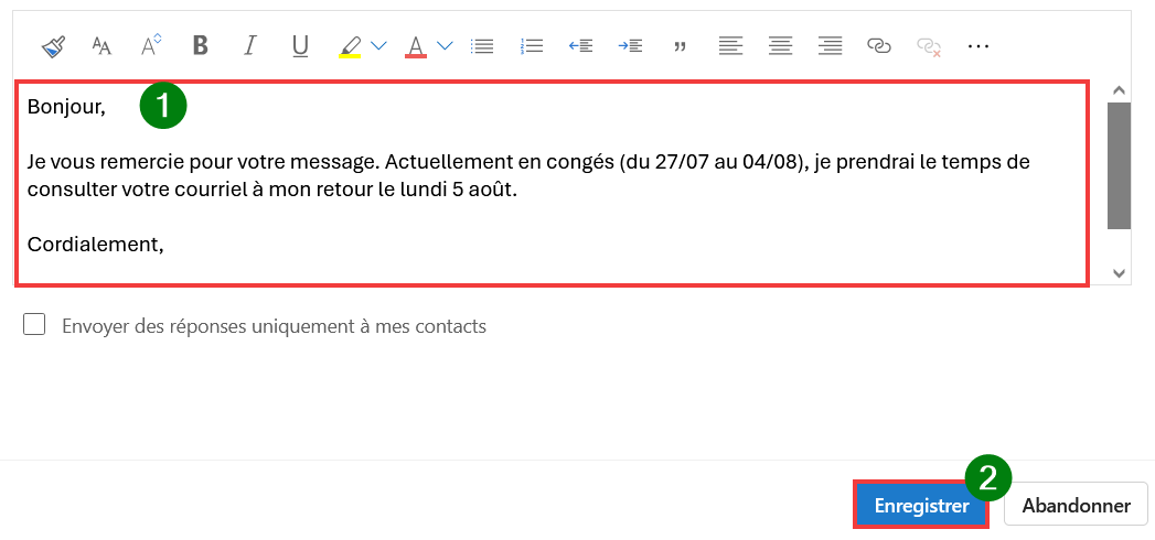 Outlook Programmer Réponse automatique 30 Composer message et enregistrer