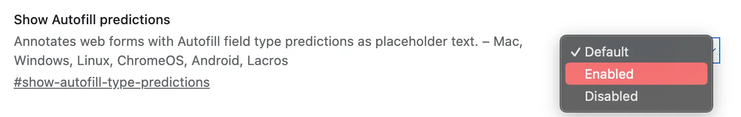 Activer un chrome flag en sélectionnant l'option "Enabled" dans ie menu déroulant associé.