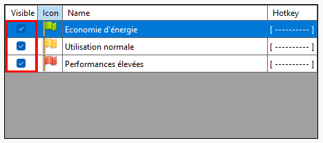 PowerPlanSwitcher - Rendre visible ou non les plans d'alimentation