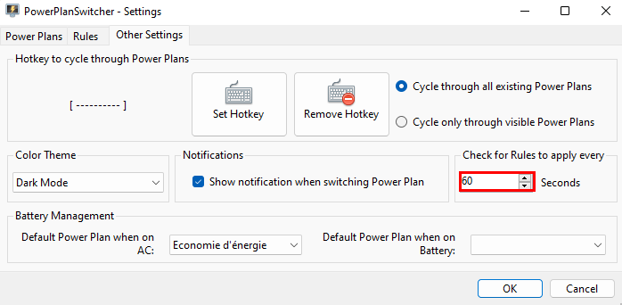 PowerPlanSwitcher - Vérifier les règles à appliquer selon un intervalle de temps