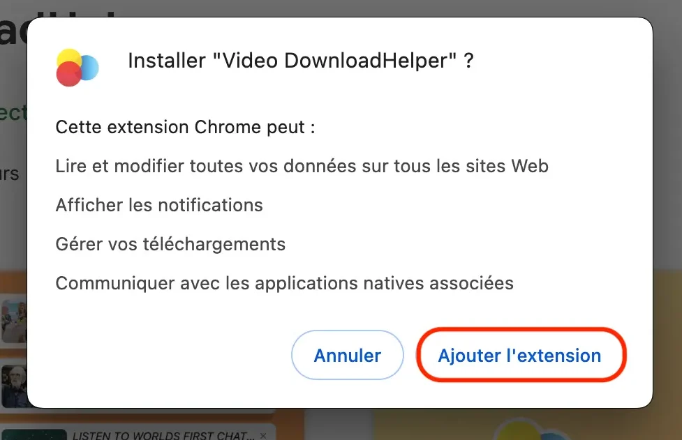 Cliquez sur le bouton "Ajouter l'extension"