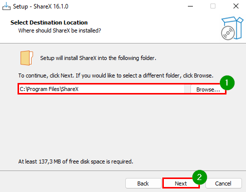 Faire une capture d’écran avec ShareX - Choisir l'emplacement du logiciel sur votre PC