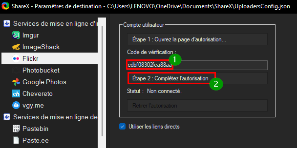 Faire une capture d’écran avec ShareX - Lier ShareX avec son compte Flickr