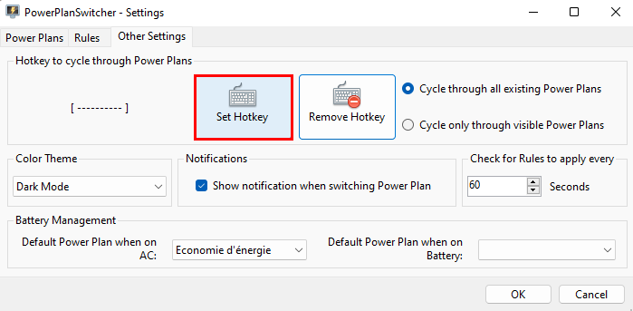 PowerPlanSwitcher - Créer un raccourci pour accéder aux plans d'alimentation