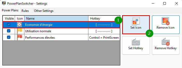 PowerPlanSwitcher - Définir une icône personnalisée pour chaque mode