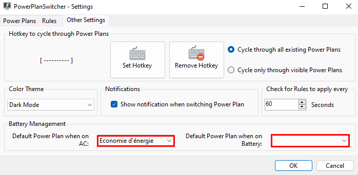 PowerPlanSwitcher - Dérouler les deux menus contextuels