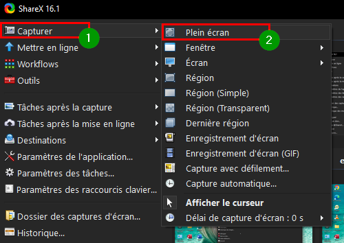 Faire une capture d’écran avec ShareX - Faire une capture d'écran depuis l'option Capturer