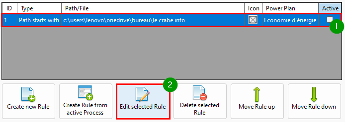 PowerPlanSwitcher - Modifier une règle