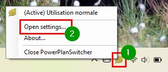 PowerPlanSwitcher - Accéder aux paramètres du logiciel