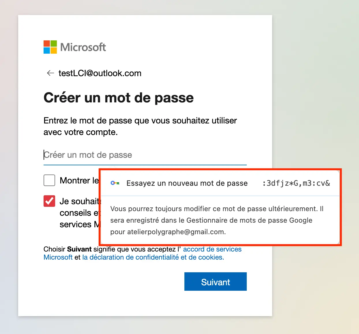 Fenêtre pop-up Password generation experiment.