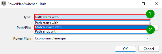 PowerPlanSwitcher - Définir le type de règle