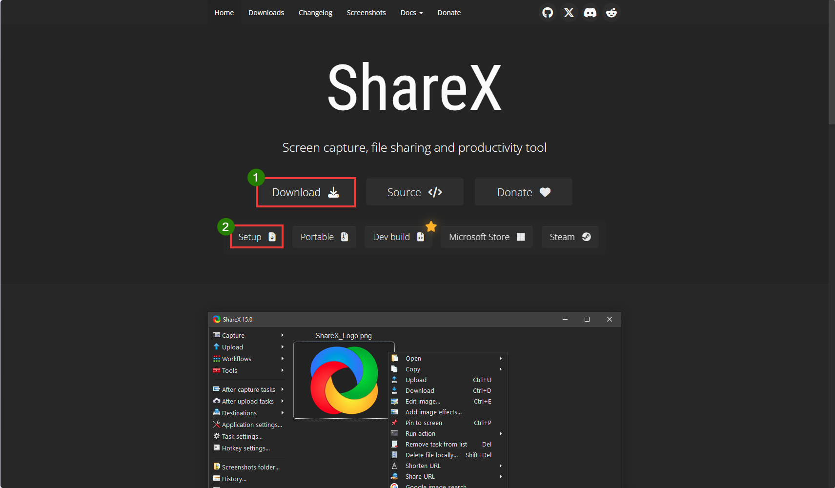 Télécharger ShareX sur son site