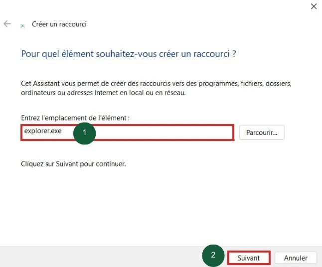 Saisie du chemin explorer.exe
