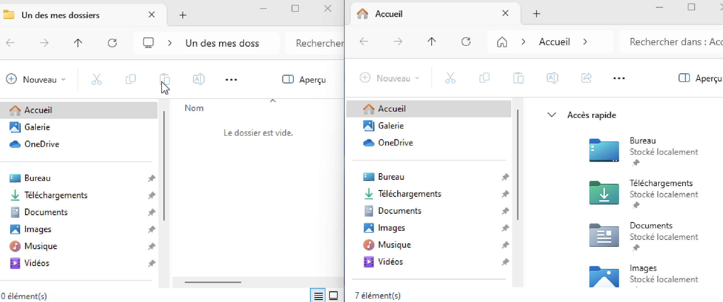 Deux fenêtres de l'Explorateur Windows