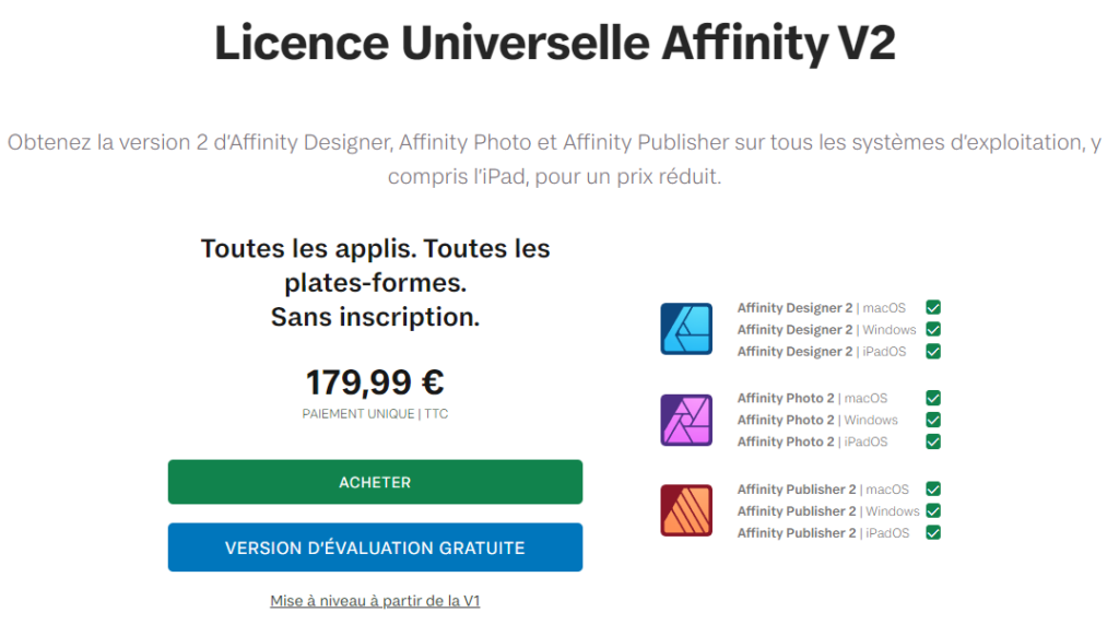 Prix licence universelle Affinity V2
