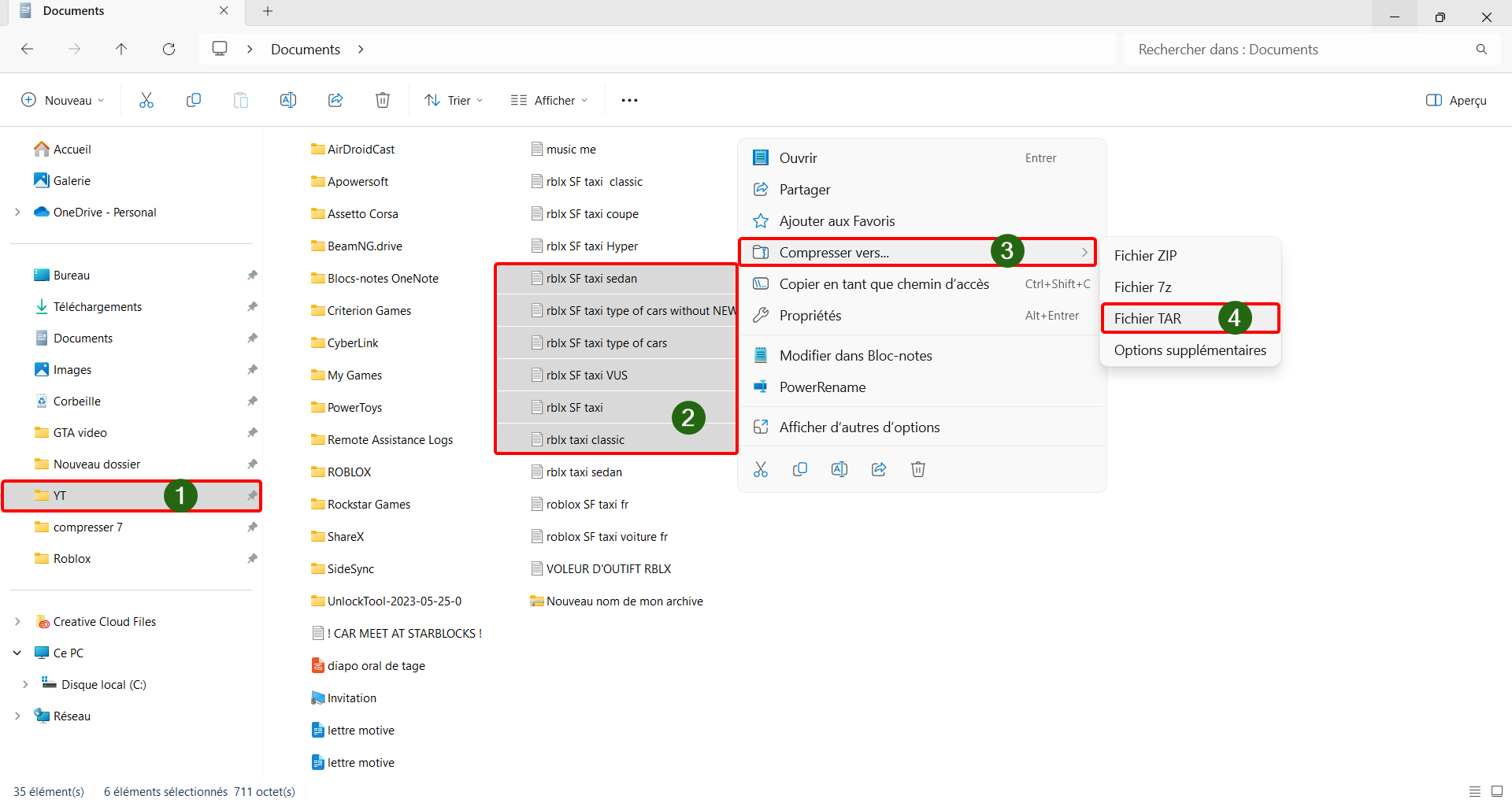 Créer une archive TAR depuis l'Epxlorateur de fichiers WIndows