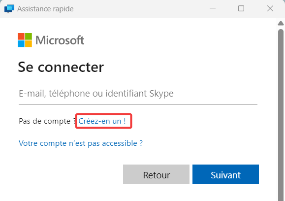 Connecter l'Assistance rapide au compte Windows