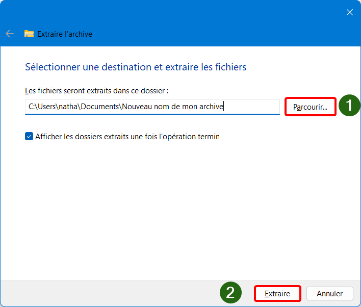 Assistant d’extraction d'archive