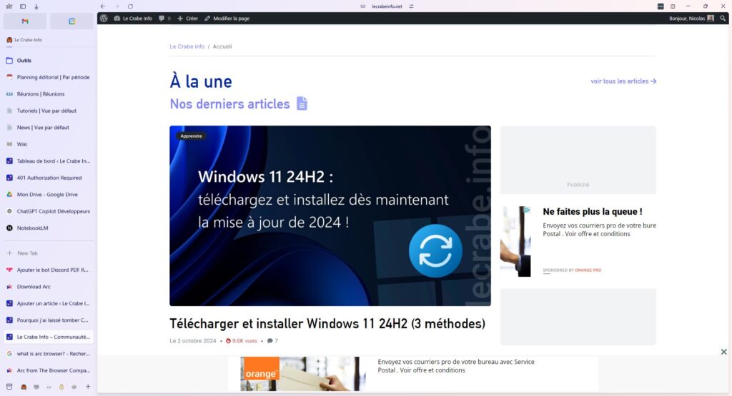 Navigateur Arc en utilisation.