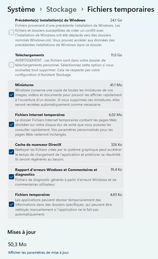 Cache de mise à jour sur Windows 11 23H2.