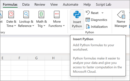 Python disponible dans le ruban d'Excel