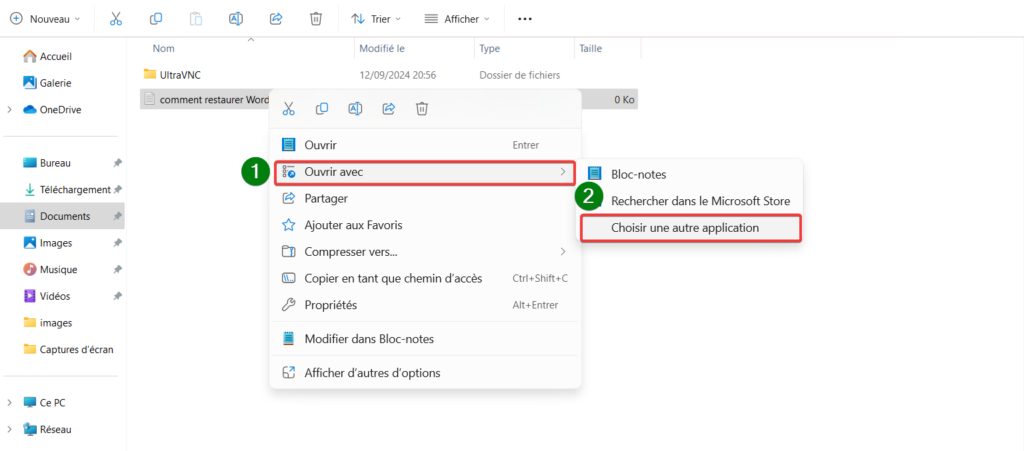 restaurer wordpad-ouverture des fichiers