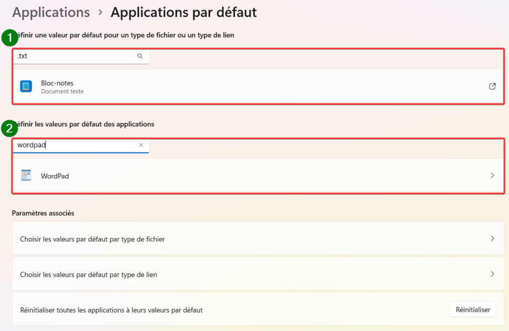 restaurer wordpad-ouverture fichier parametrage