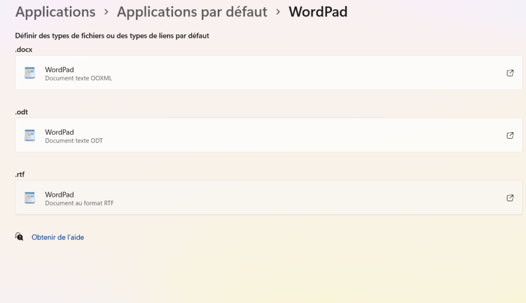 restaurer wordpad-meme procédure pour autres fichiers