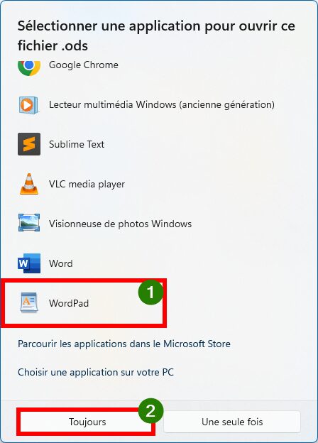 Ouvrir un format automatiquement avec WordPad