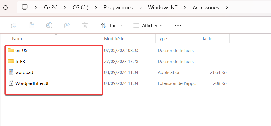 restaurer wordpad-contenu dossier