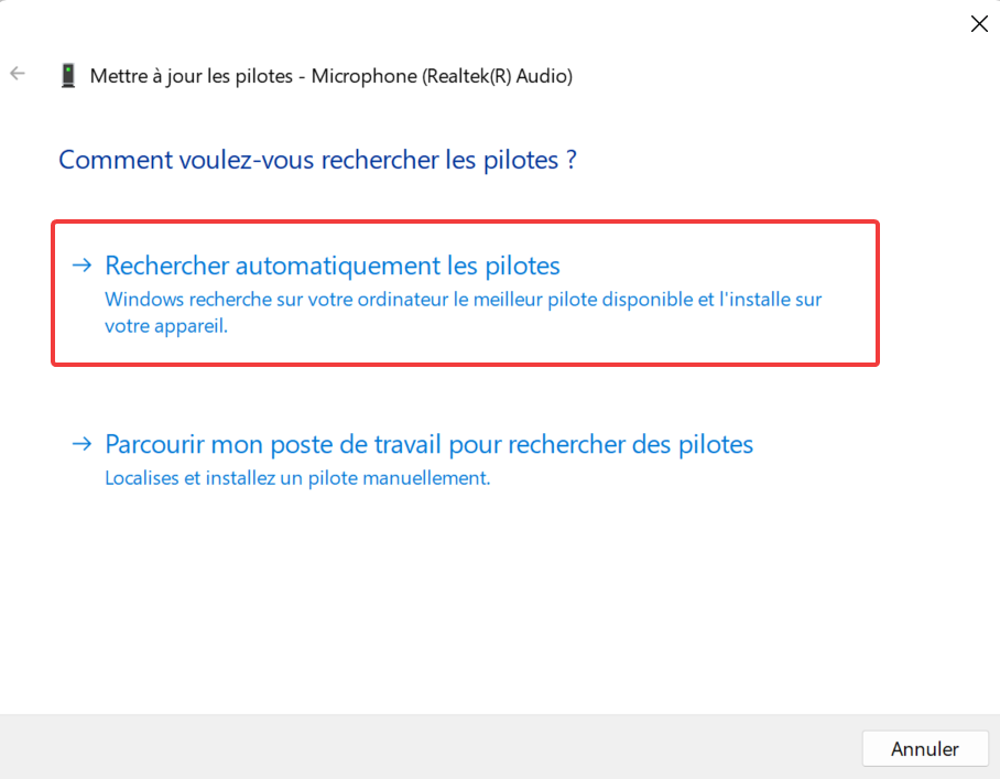 Recherche automatique des pilotes