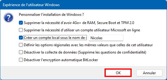 Tiny11 02 Rufus personnaliser l'installation de Windows