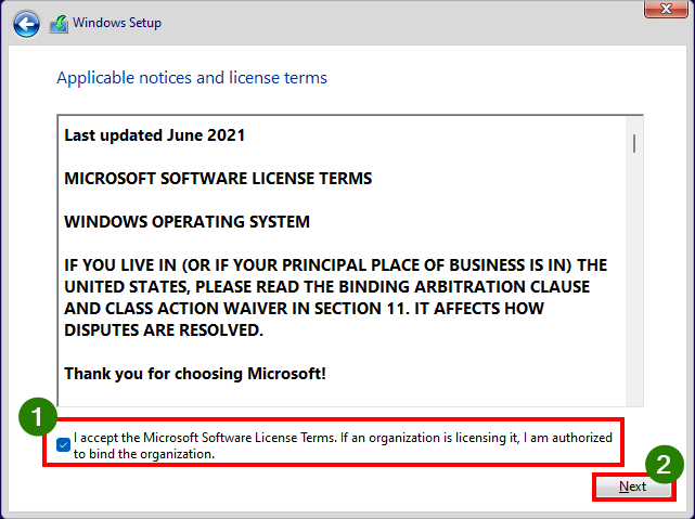 Tiny11 06 Accepter les termes de la licence Next