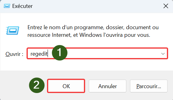 commande regedit